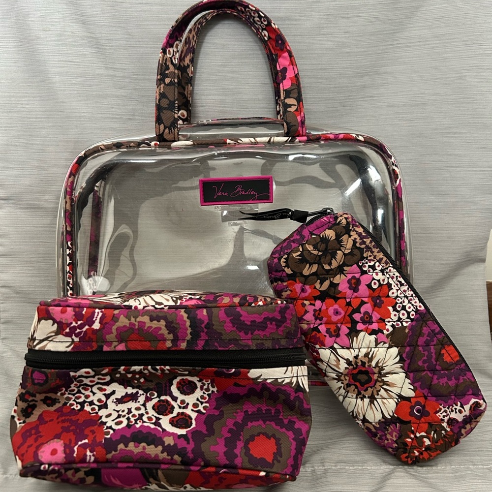 Vera Bradley Floral Travel Bag Set - Pink and Brown